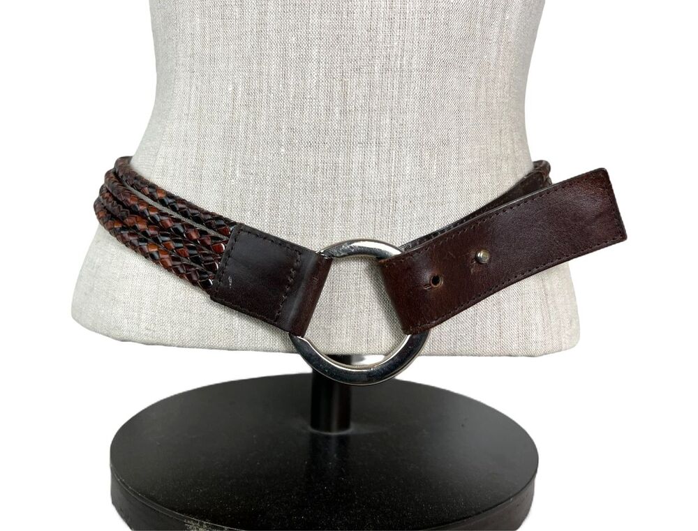 Ellen Tracy Brown Woven Strand Leather Statement Belt Size L Boho Western Vibes